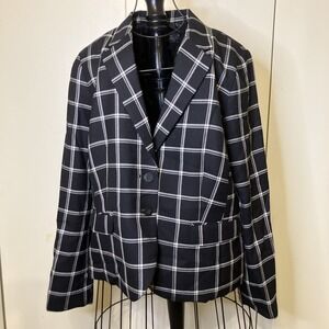 Pendleton Blazer Womens 18 Black/White Plaid Equestrian Dark Academia 100% Wool